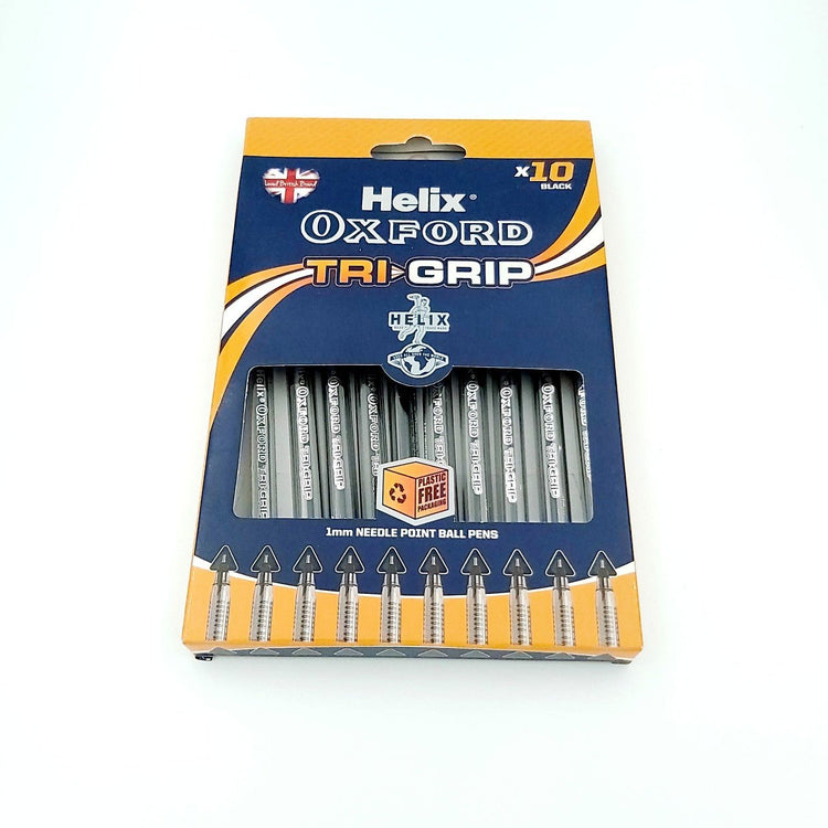 Helix Oxford Tri-Grip Rollerball Pens - Black (pack of 10 pens) - Ambidextrous - Elite Left Ltd